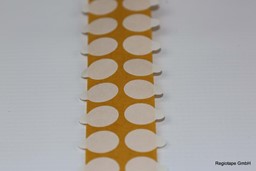 Bild von F22401 doppelseitige Klebepunkte, stark/stark, 10 mm rund mit Lasche, Acrylatkleber, 0,11 mm Dicke, 5.000 Stück pro Rolle