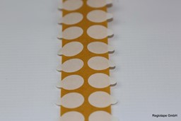 Bild von F22401 doppelseitige Klebepunkte, stark/stark, 30 mm rund mit Lasche, Acrylatkleber, 0,11 mm Dicke, 5.000 Stück pro Rolle