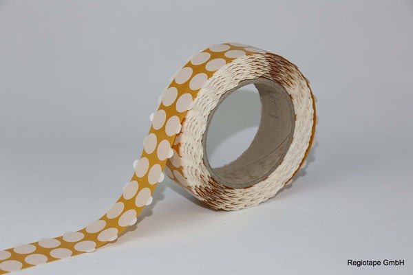 Bild von F40518 doppelseitiger Klebepunkte, 20 mm rund, Gewebestanzteil, 5.000 Stück pro Rolle, mit Anfaßlasche